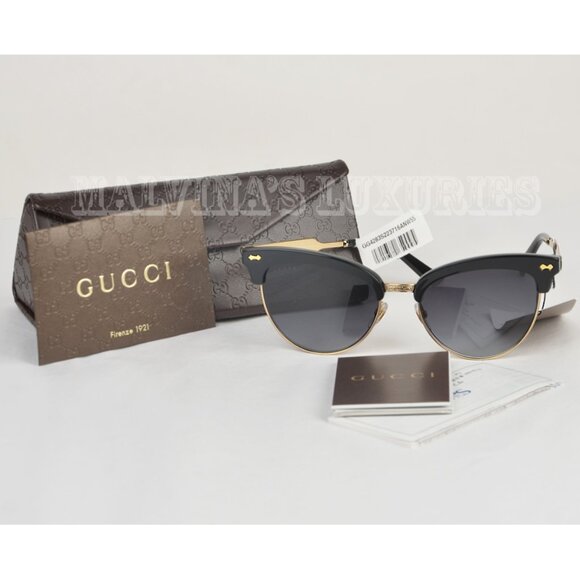 GUCCI SUNGLASSES BLACK GG 4283/S ANW9O CAT EYE GOLD METAL CURRENT - Picture 10 of 10